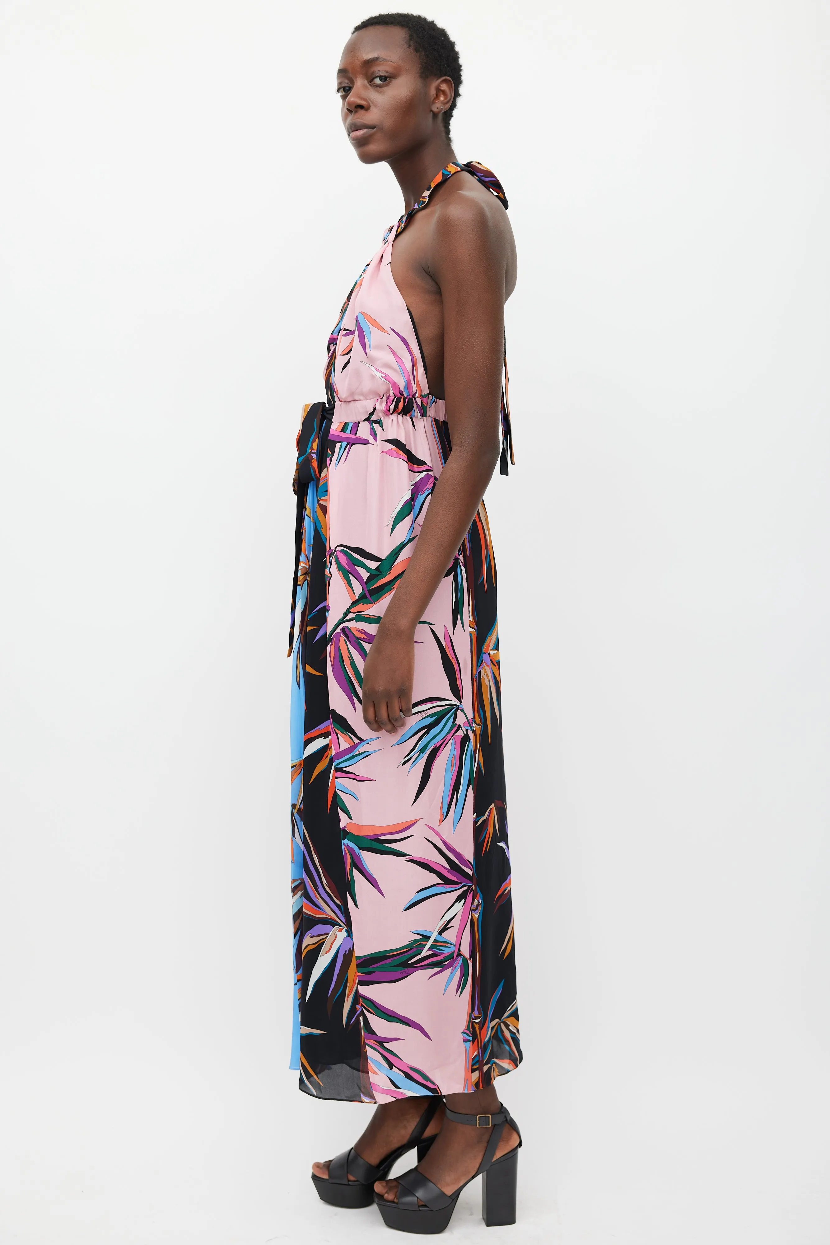 Pink & Multicolour Silk Printed Halter Dress