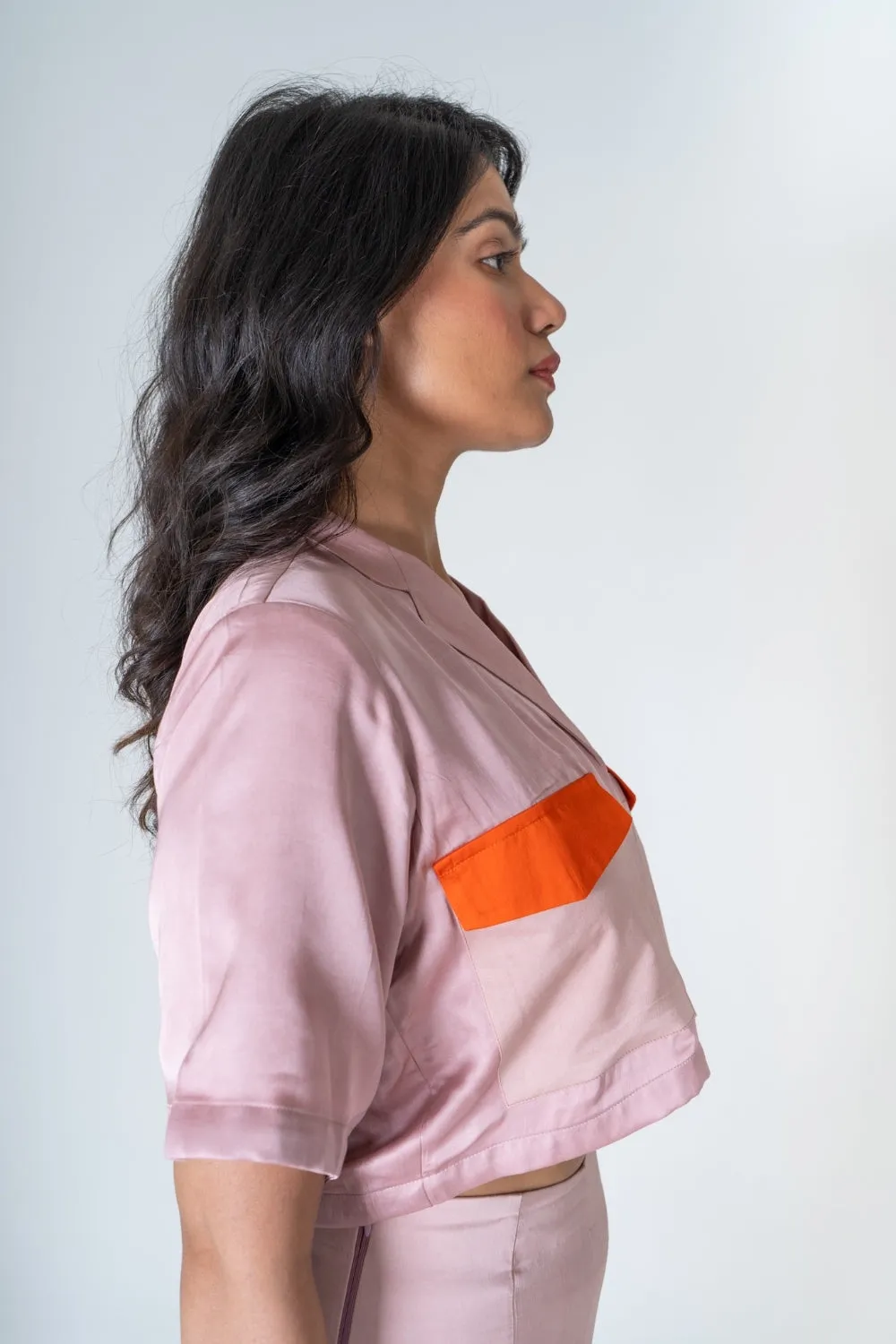 Pink-Orange Color-Blocked Maxi Skirt Set