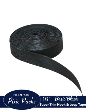 Pixie Packs 1/2" Wide Super Thin Hook and Loop Tape - Basic Black