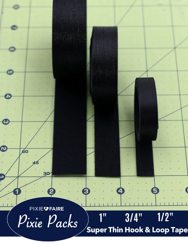 Pixie Packs 1/2" Wide Super Thin Hook and Loop Tape - Basic Black