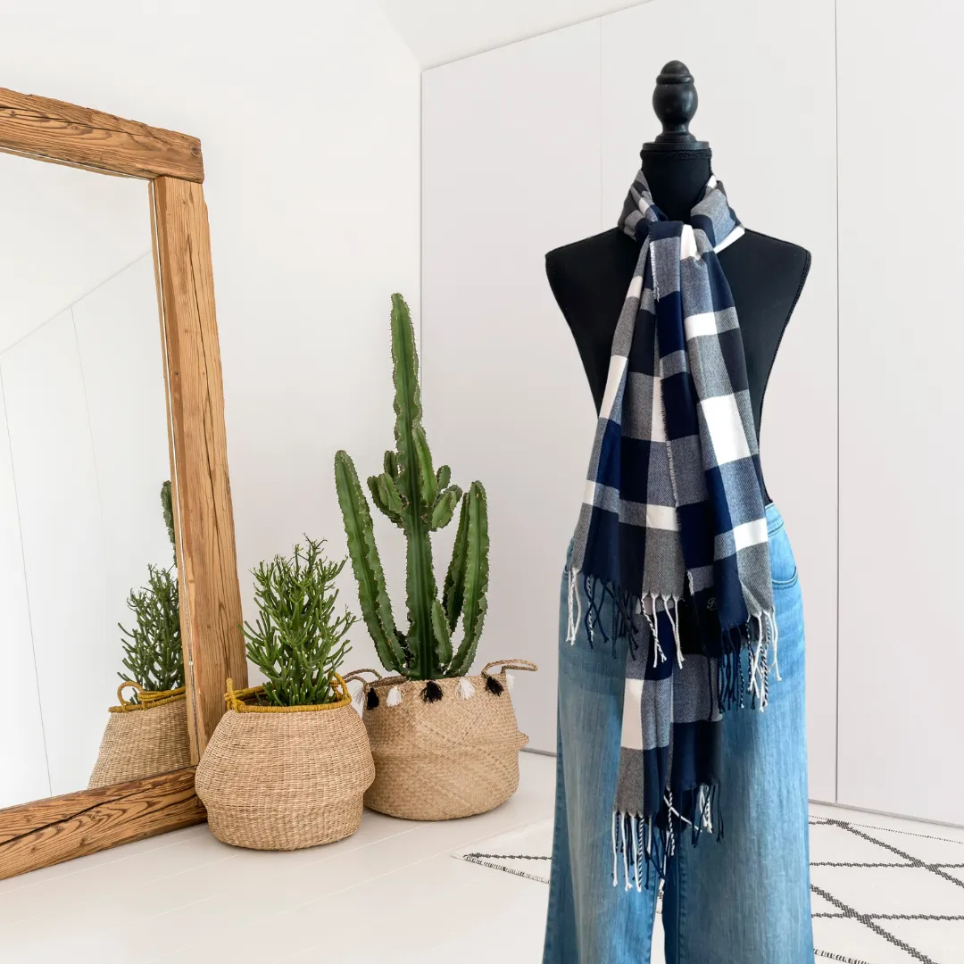 Plaid Tassel Trim Scarf