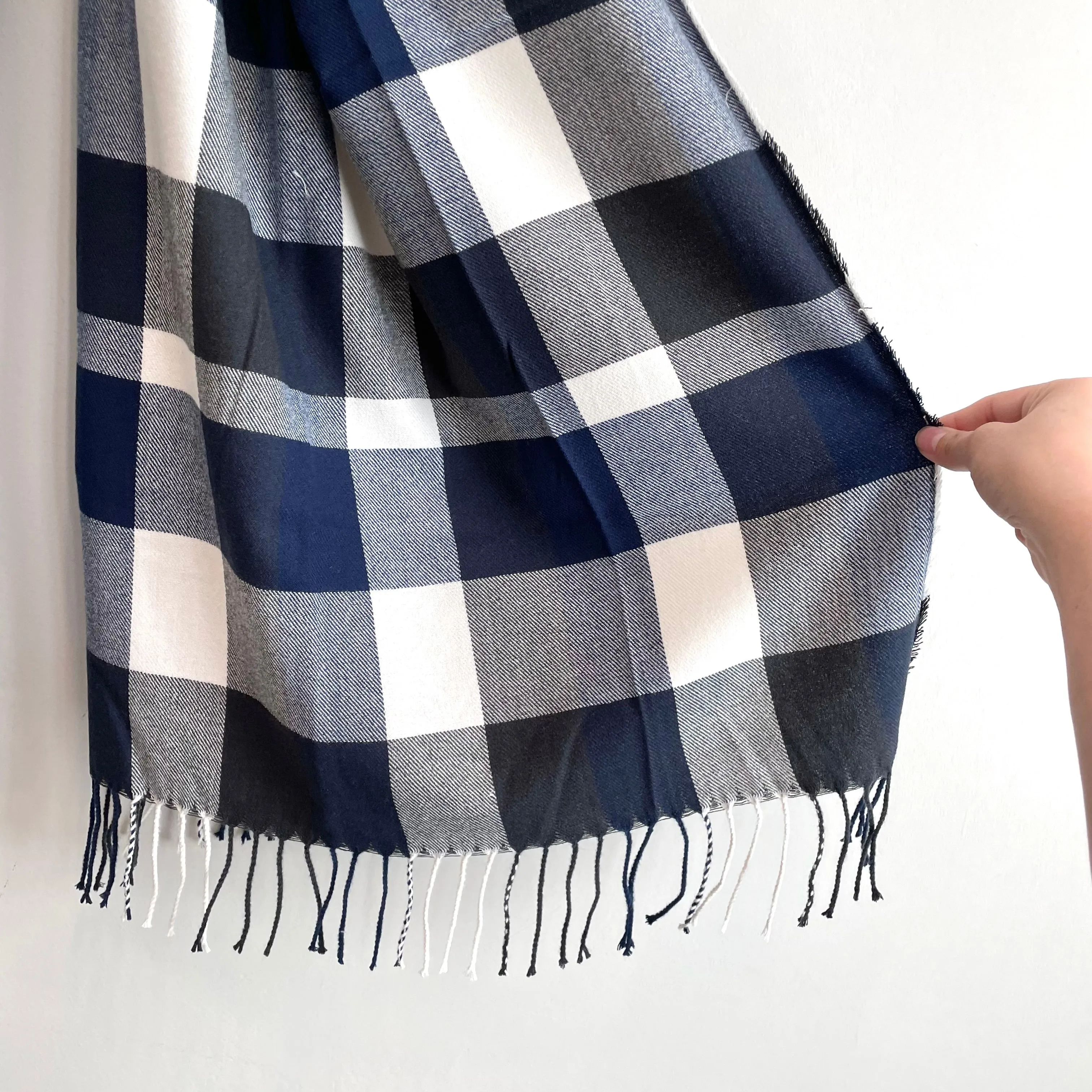 Plaid Tassel Trim Scarf