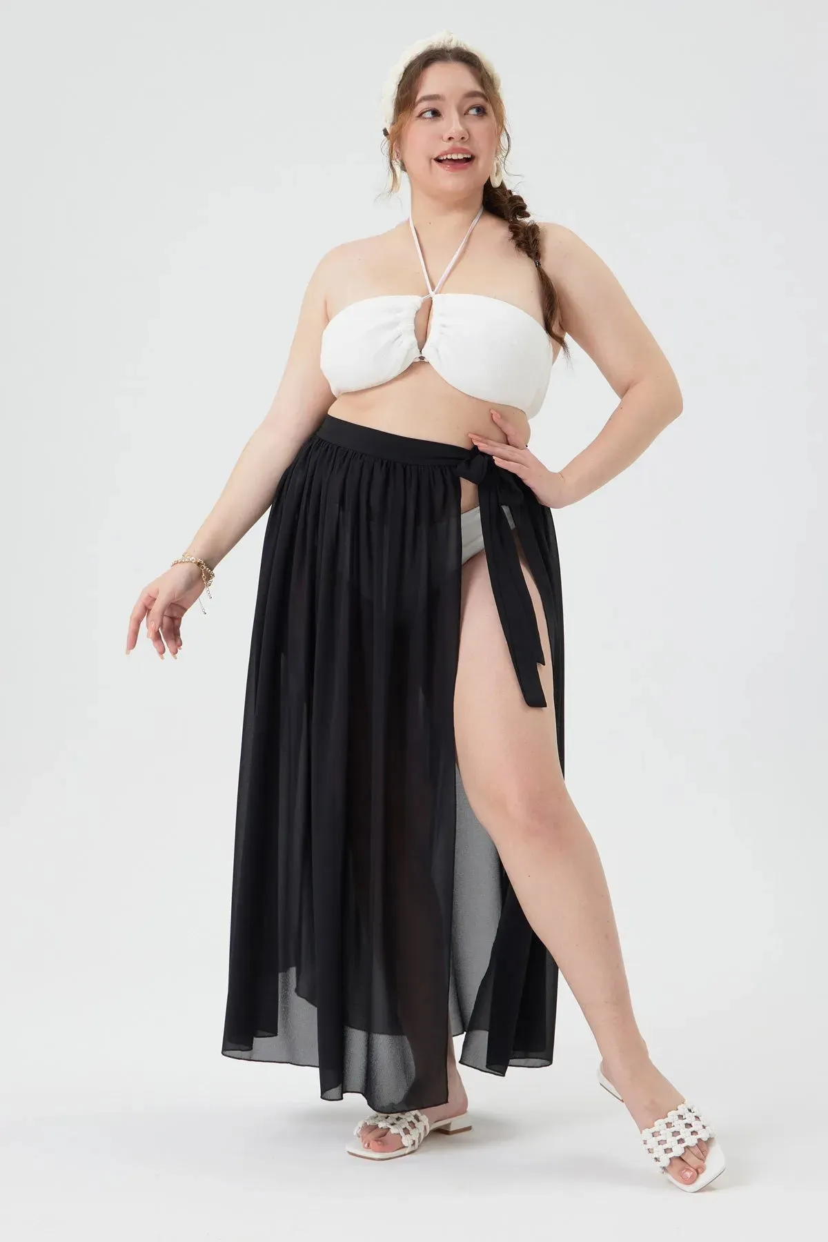 Plain Sheer Wrap Cover Ups Maxi Skirt