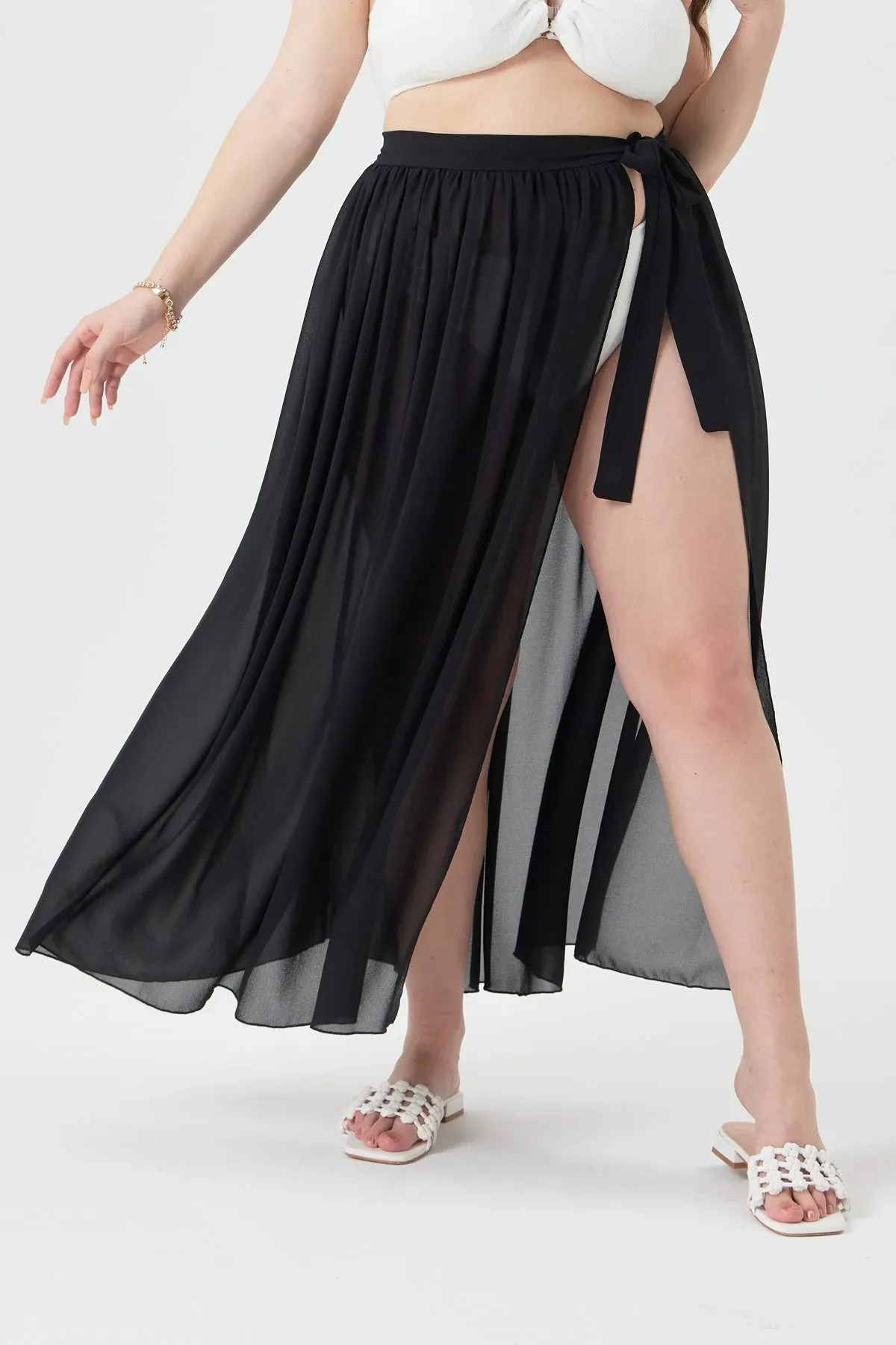 Plain Sheer Wrap Cover Ups Maxi Skirt
