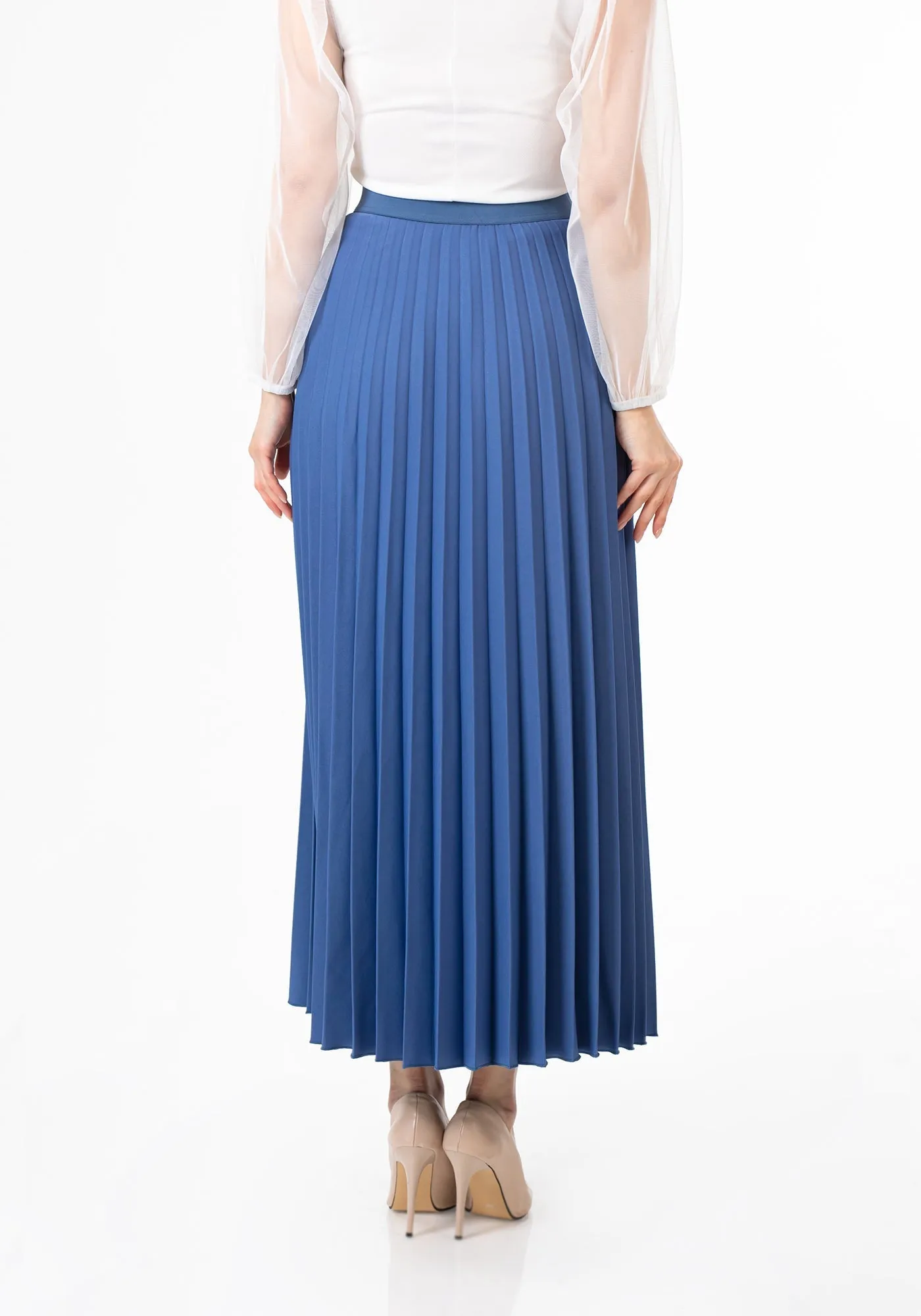 Pleated Maxi Skirt Elastic Waist Band Ankle Length Plisse Skirt