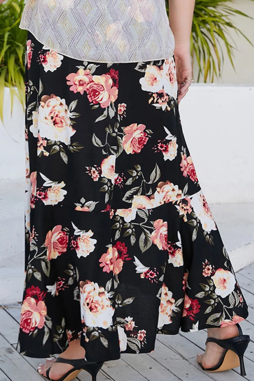 Plus Size Floral High-Rise Skirt (TB7) T