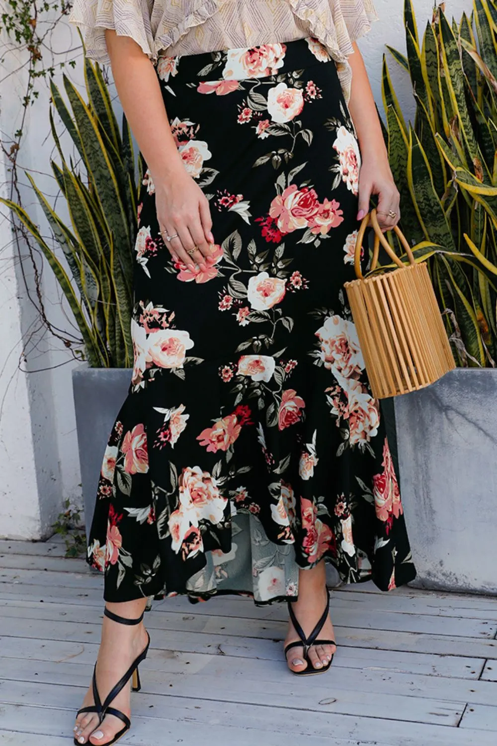 Plus Size Floral High-Rise Skirt (TB7) T