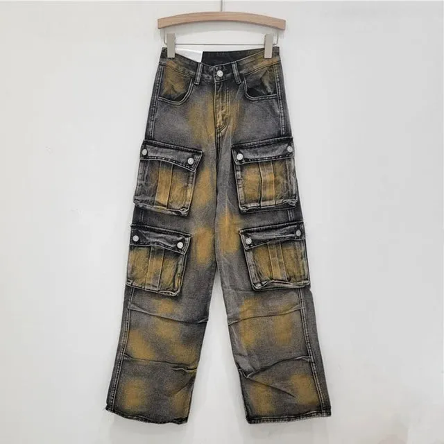Pre Order: Multi Pocket Rusty Wide Leg Jeans