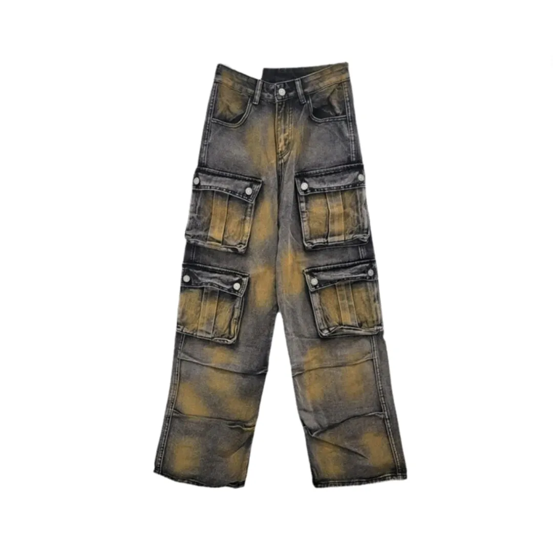 Pre Order: Multi Pocket Rusty Wide Leg Jeans