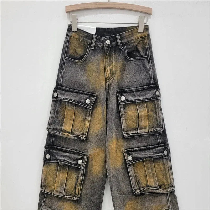 Pre Order: Multi Pocket Rusty Wide Leg Jeans