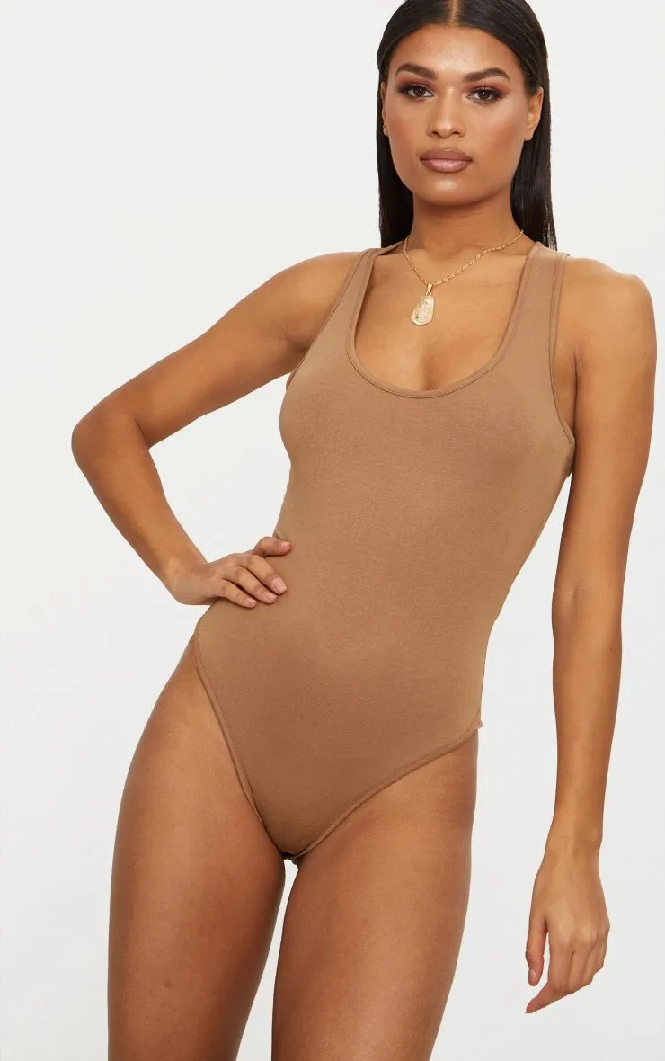 PrettyLittleThing Womens Camel Basic Racer Back Bodysuit