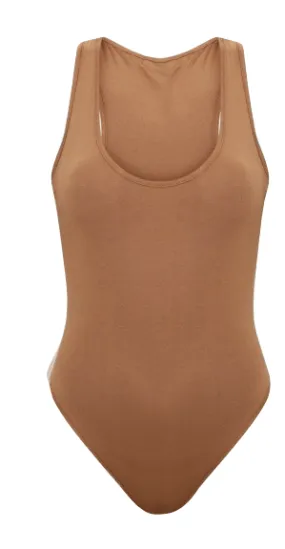PrettyLittleThing Womens Camel Basic Racer Back Bodysuit