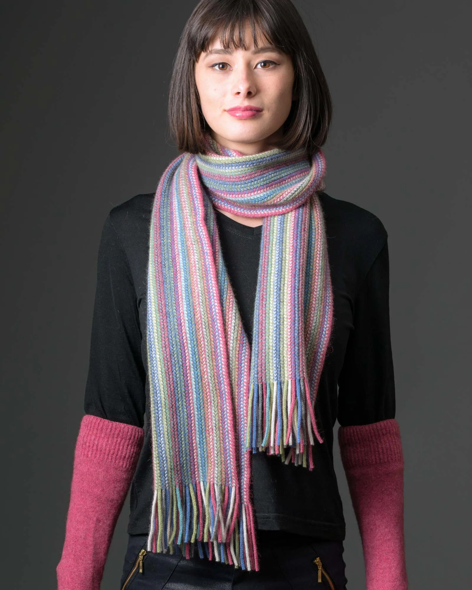 Raspberry (Blue-Green) Multi Stripe Scarf - NX378