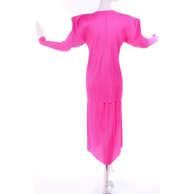 RESERVED // Issey Miyake Hot Pink Pleated Skirt & Long Sleeve Open Front Cardigan Top