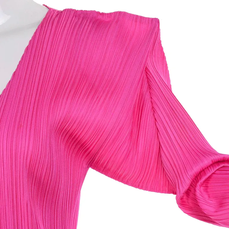 RESERVED // Issey Miyake Hot Pink Pleated Skirt & Long Sleeve Open Front Cardigan Top