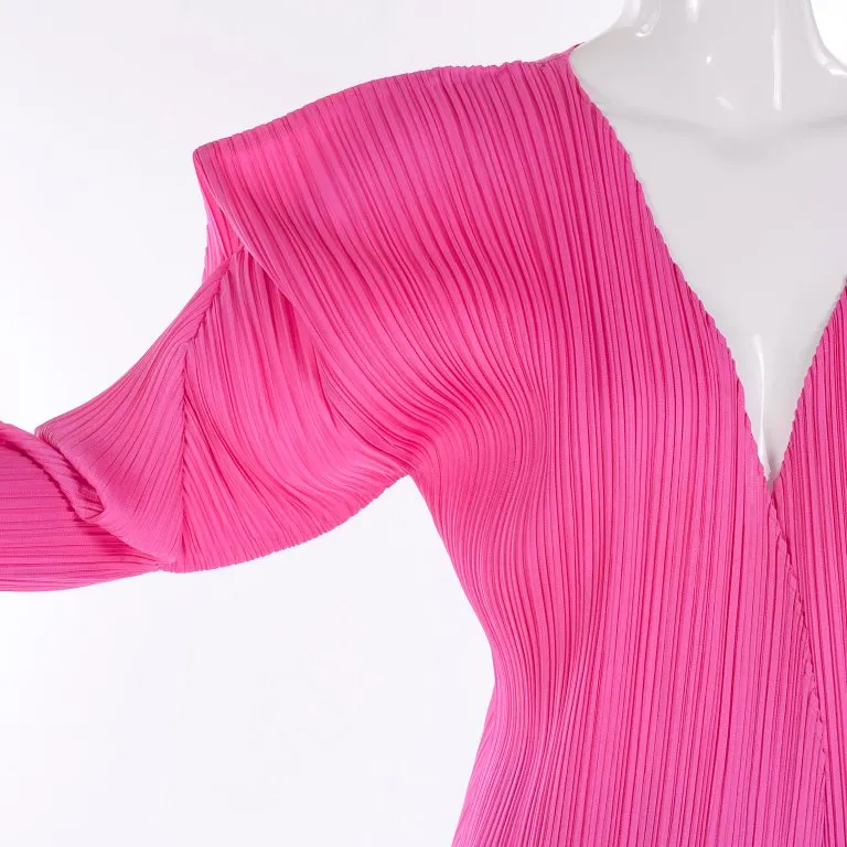 RESERVED // Issey Miyake Hot Pink Pleated Skirt & Long Sleeve Open Front Cardigan Top