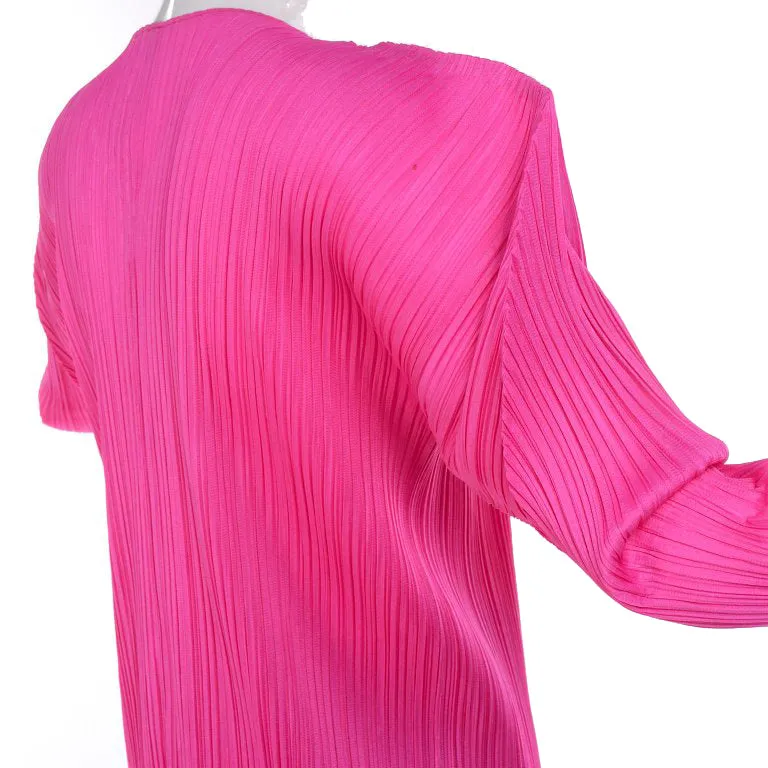 RESERVED // Issey Miyake Hot Pink Pleated Skirt & Long Sleeve Open Front Cardigan Top
