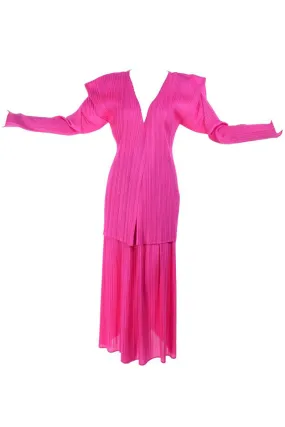 RESERVED // Issey Miyake Hot Pink Pleated Skirt & Long Sleeve Open Front Cardigan Top