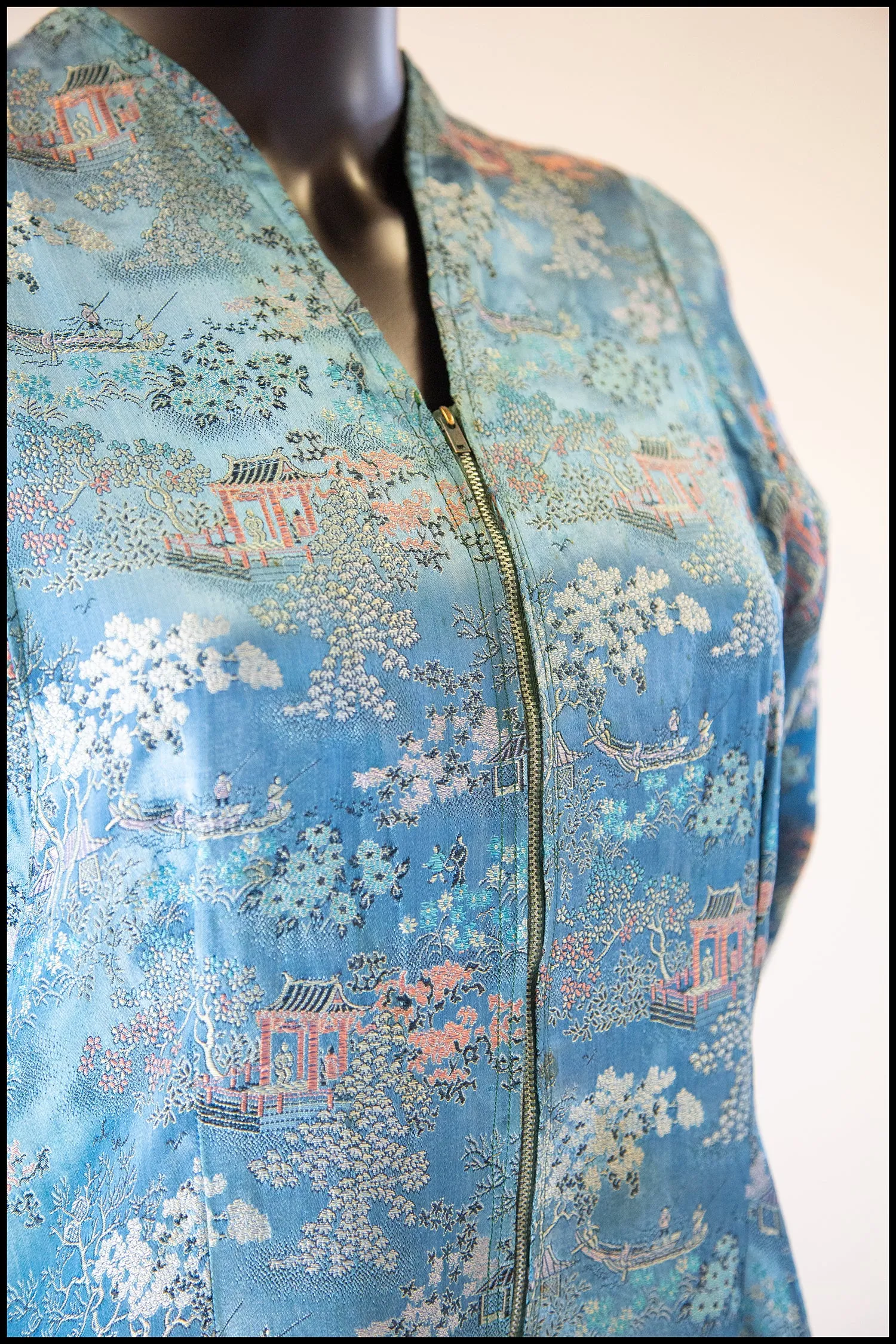 RESERVED Vintage 1940s Blue Chinese Satin Robe Maxi Dress
