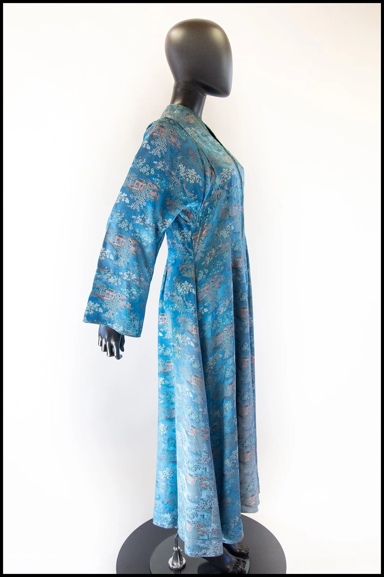 RESERVED Vintage 1940s Blue Chinese Satin Robe Maxi Dress