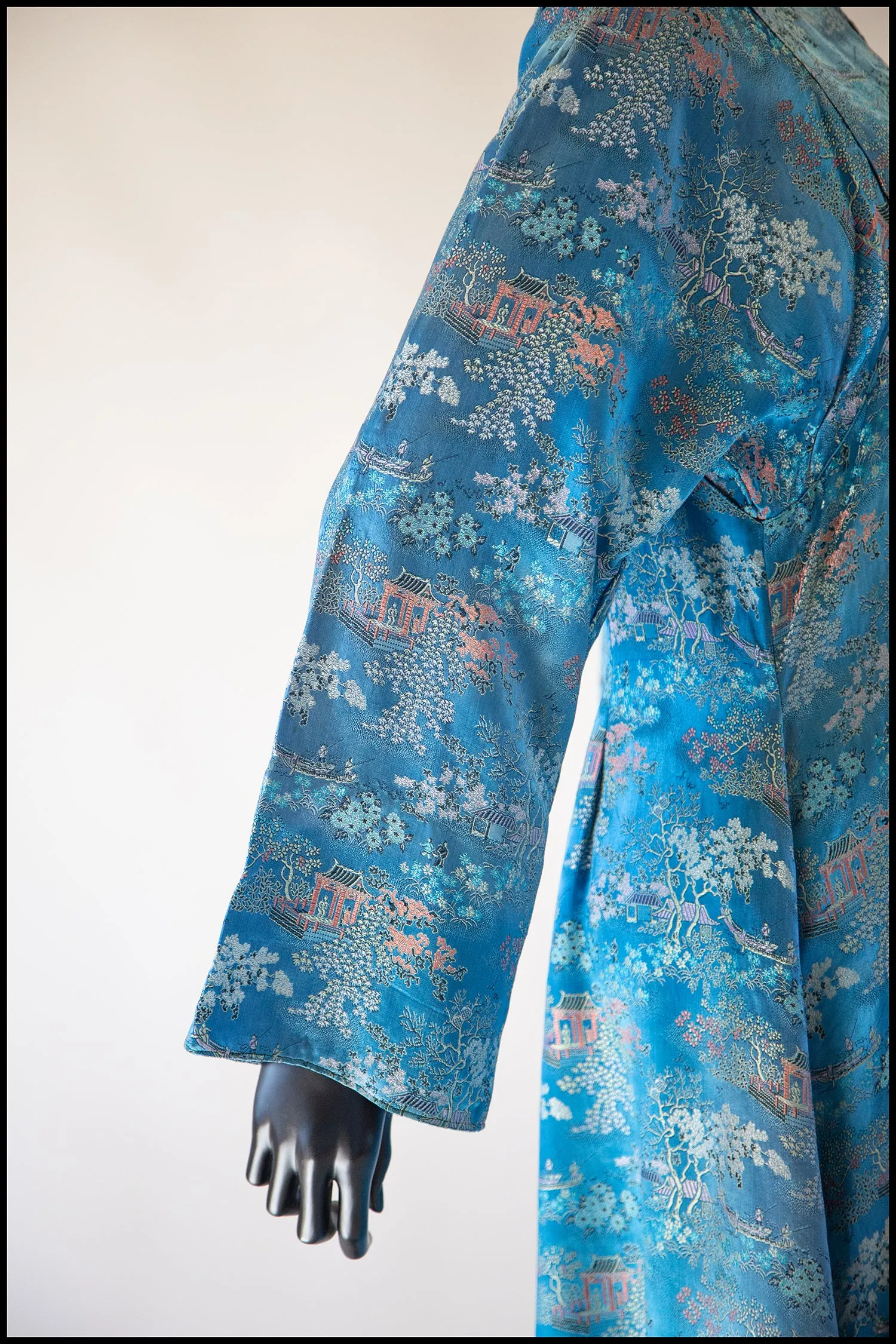RESERVED Vintage 1940s Blue Chinese Satin Robe Maxi Dress