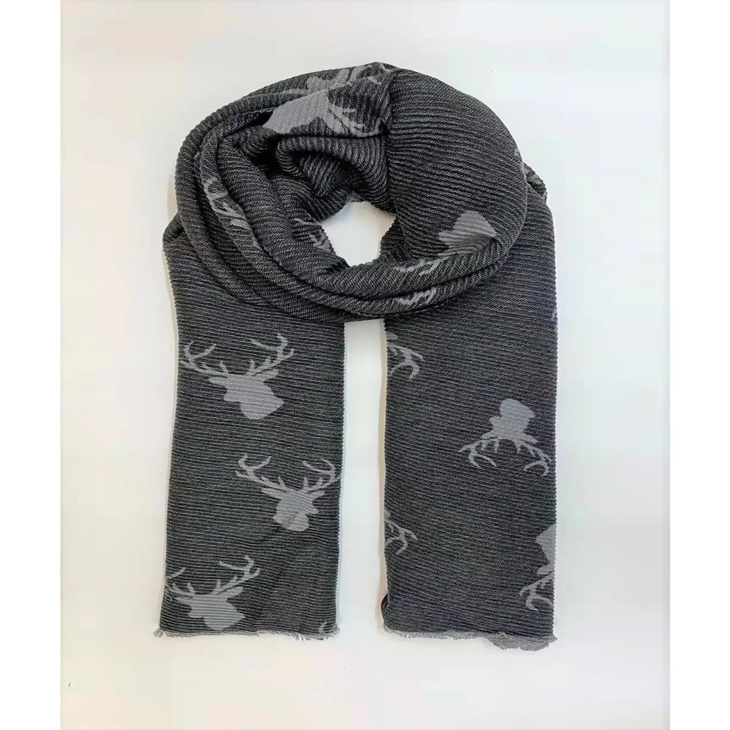 Reversible Black/Grey Stag Print Scarf