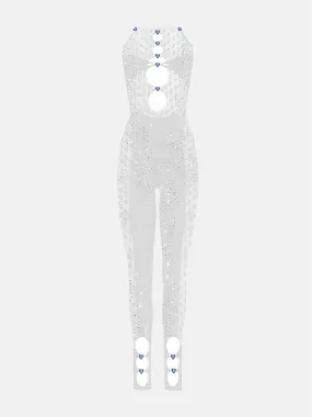 Rhinestoned Janice Jumpsuit Optic White