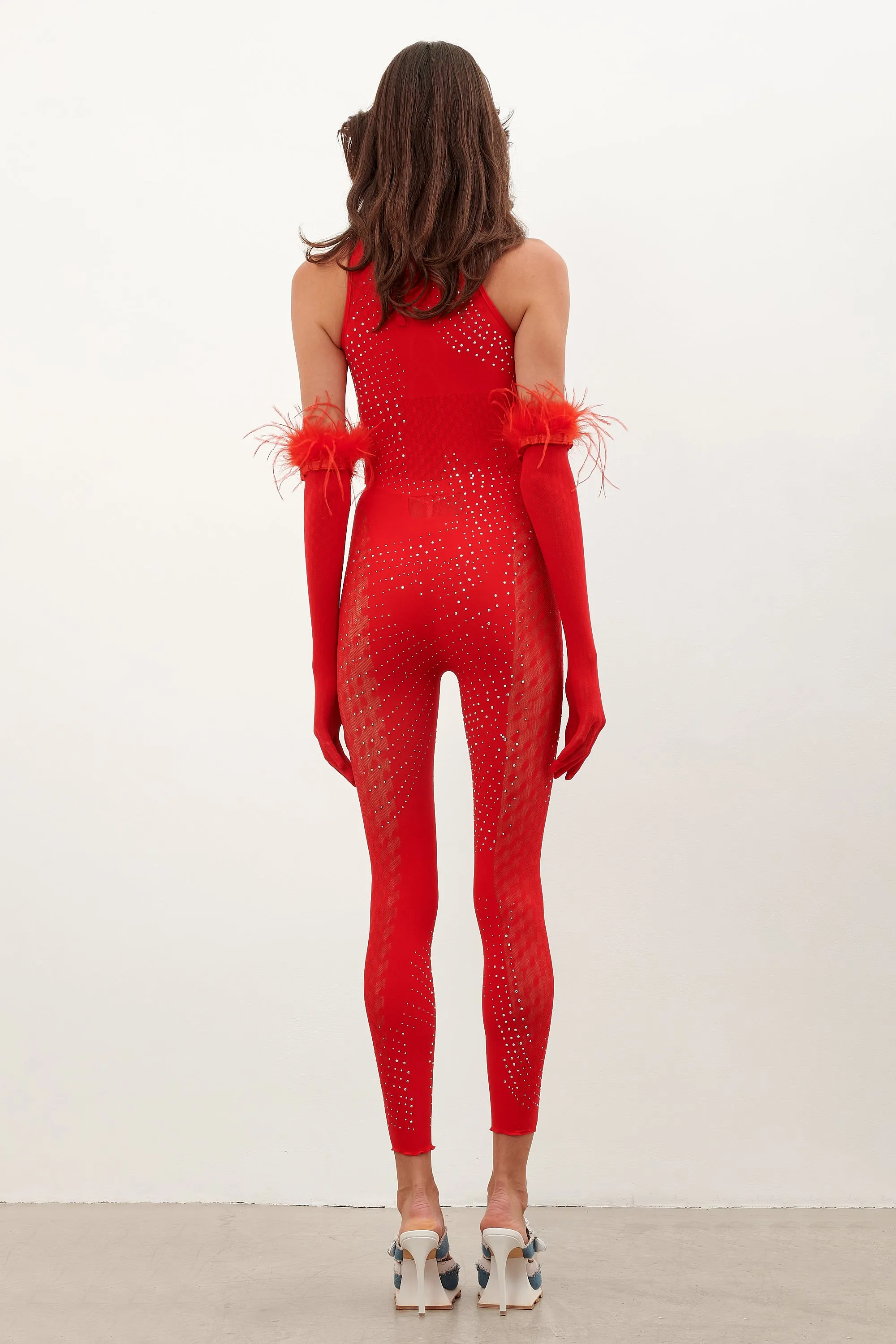 Rhinestoned Janice Jumpsuit X Gloves Heartbreaker