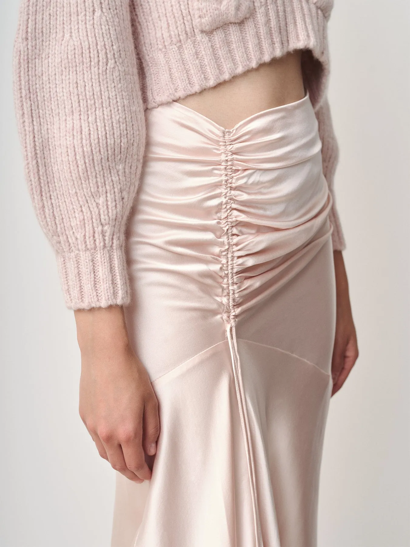 Ruched Silk Maxi Skirt