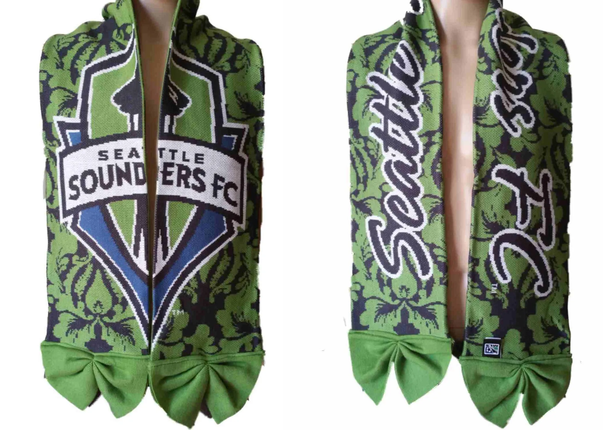 Seattle Sounders FC Adidas Womens Floral Reversible Knit Scarf (55" x 7.5")