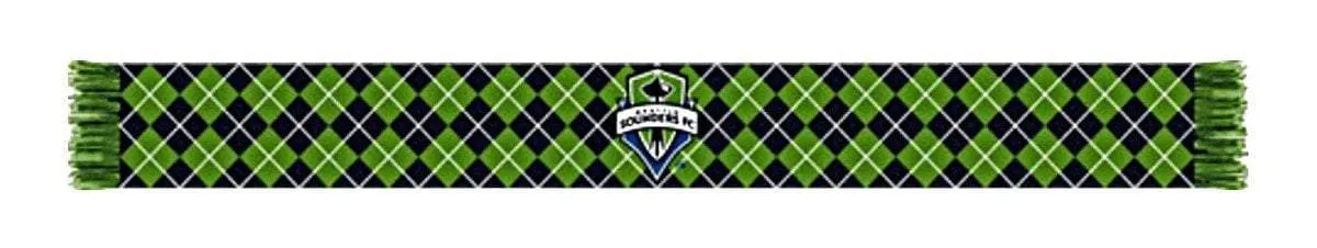 Seattle Sounders Ruffneck Green Black Argyle Knit Acrylic Scarf 7" x 60"
