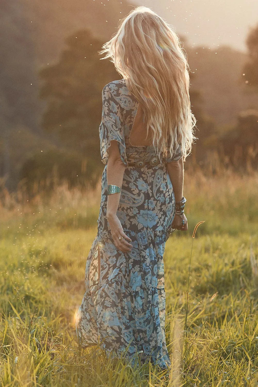 Seize The Day Teal Paisley Silk Maxi Dress