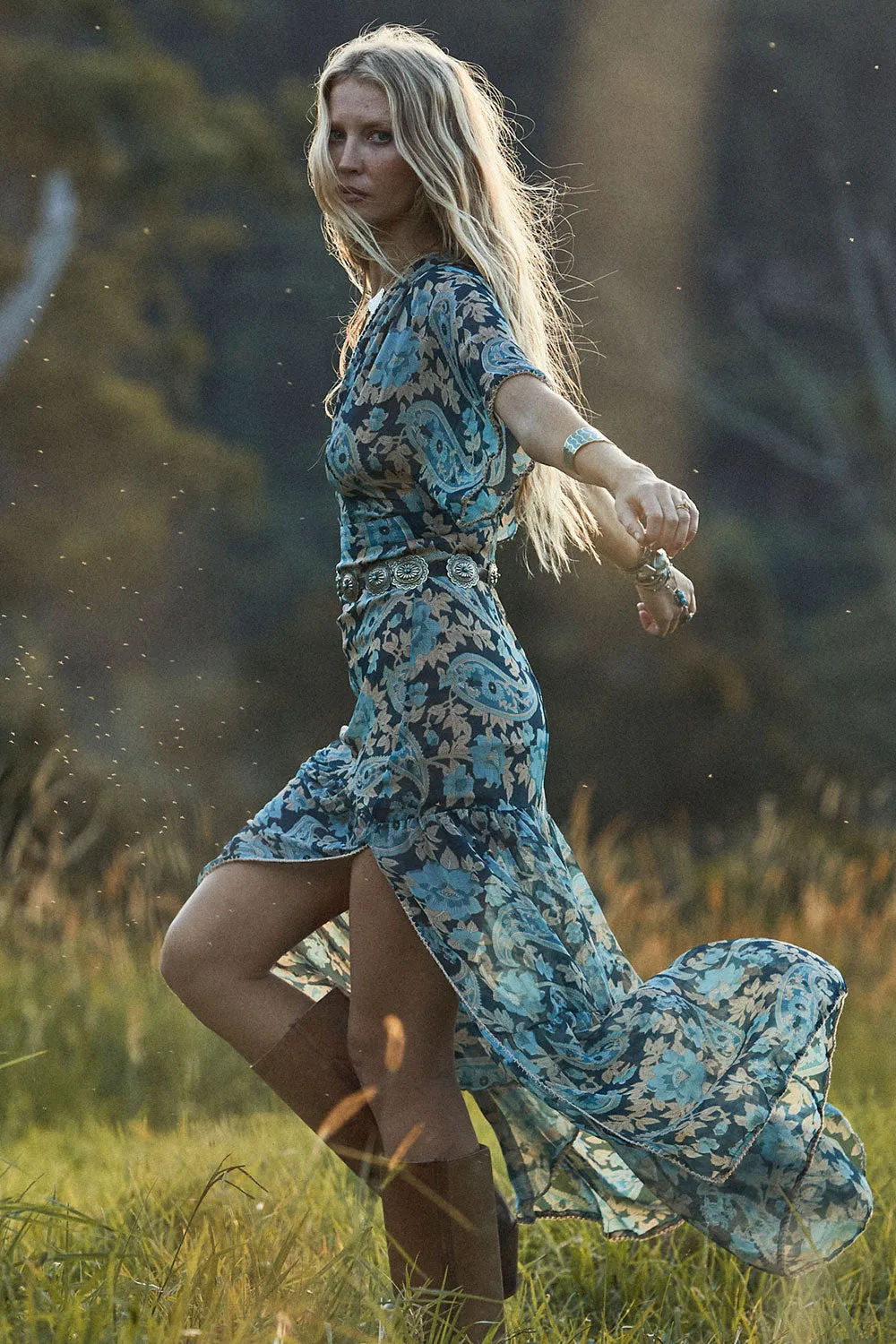 Seize The Day Teal Paisley Silk Maxi Dress