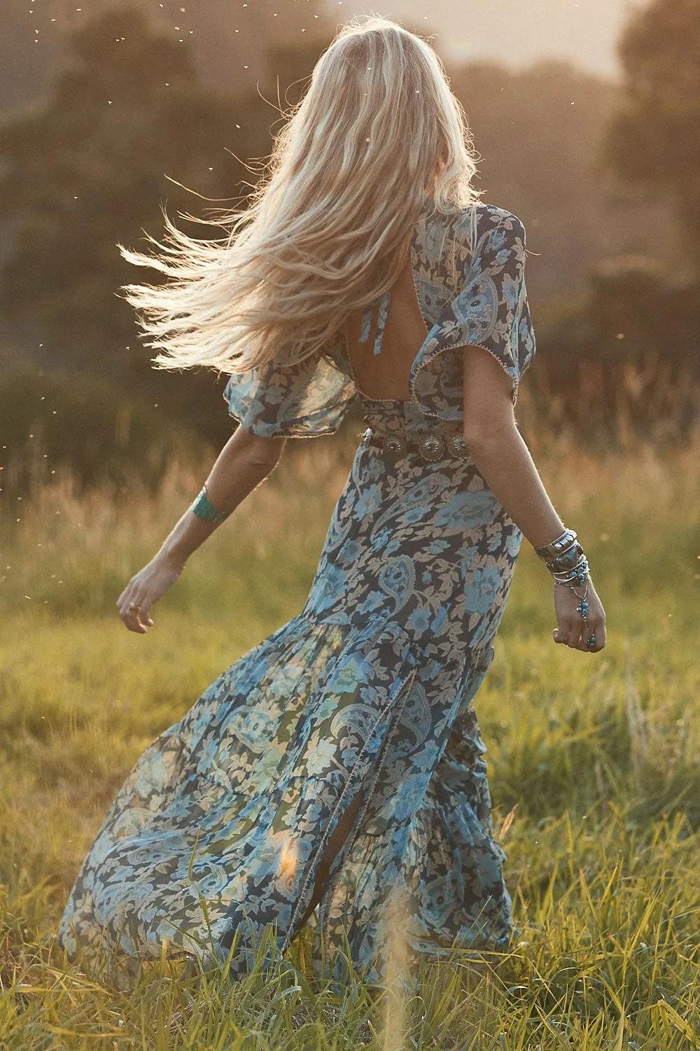 Seize The Day Teal Paisley Silk Maxi Dress