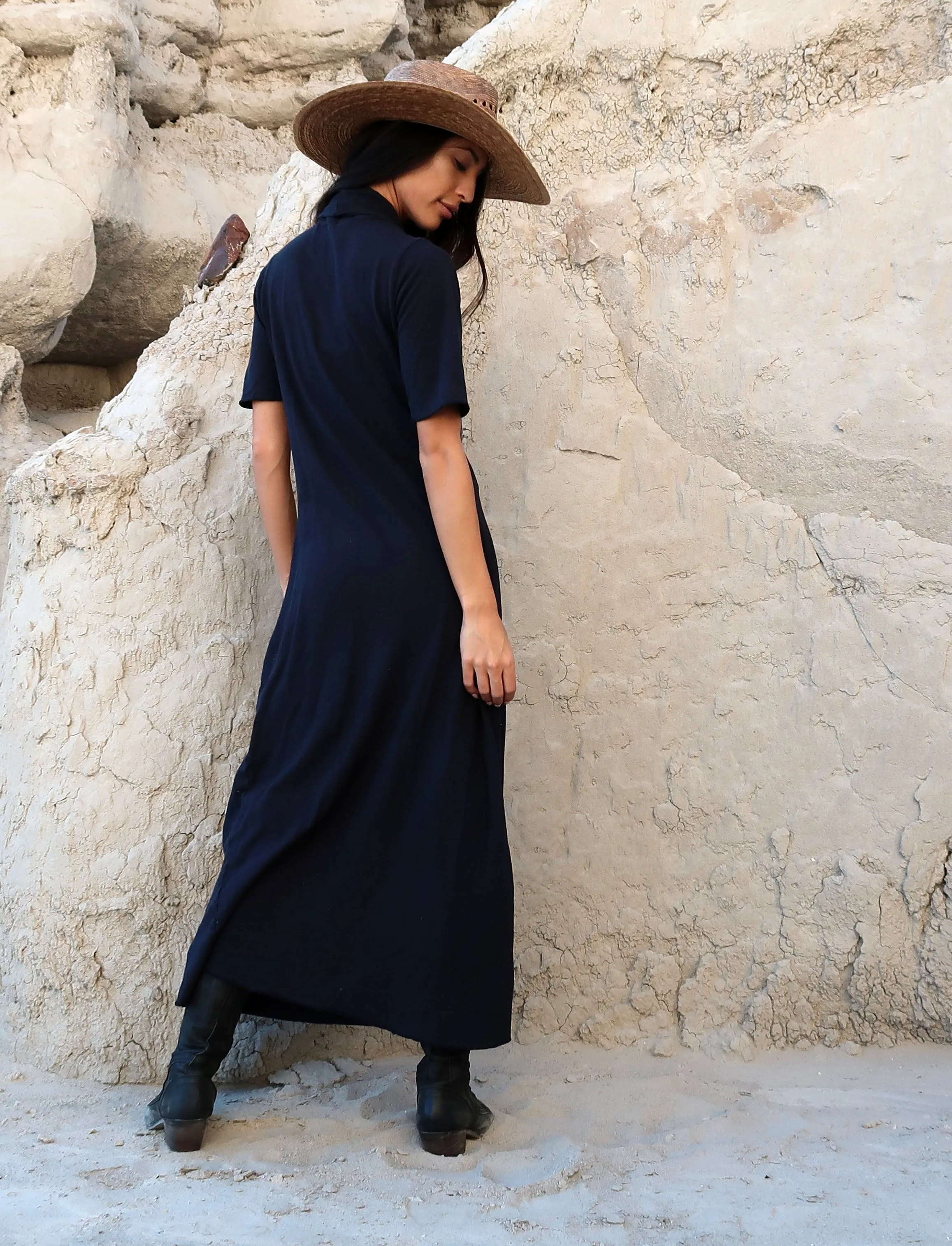 Shawl Collar Pencil Long Dress