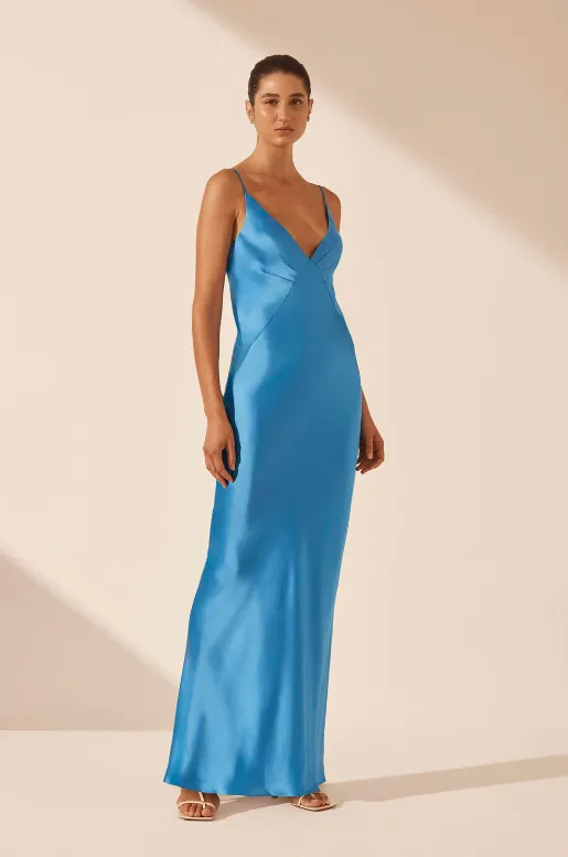 Shona Joy Ciel Silk Plunged Slip Maxi Dress