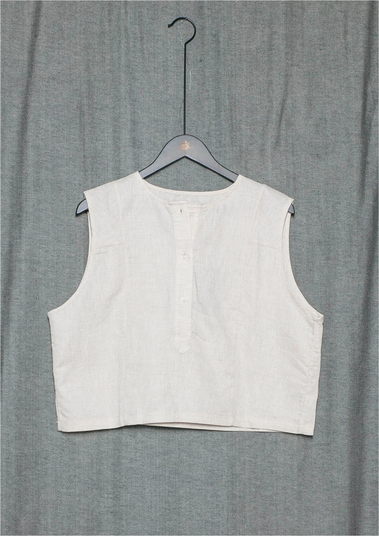 SHORT SLEEVELESS BLOUSE - LINEN natural white