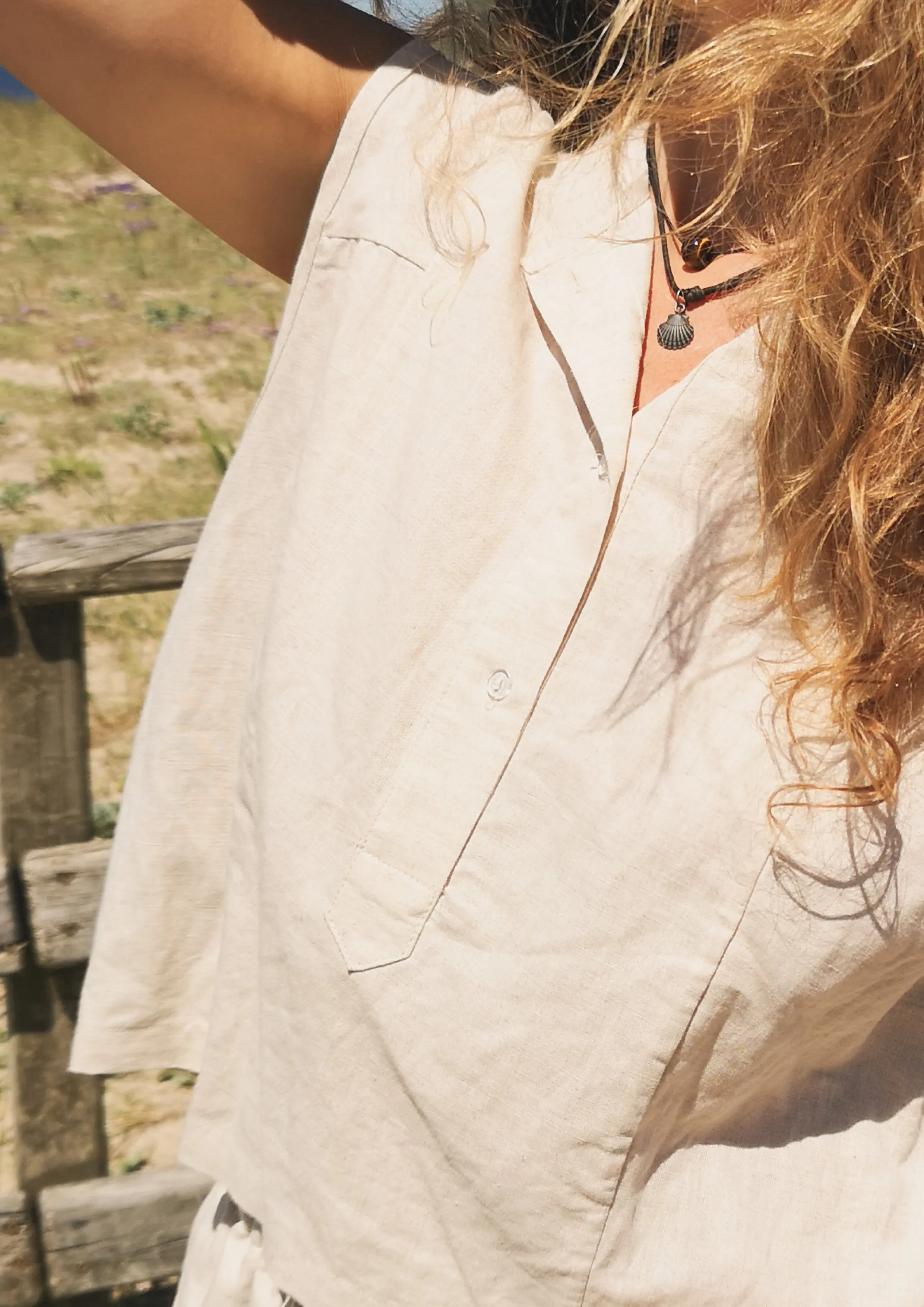 SHORT SLEEVELESS BLOUSE - LINEN natural white