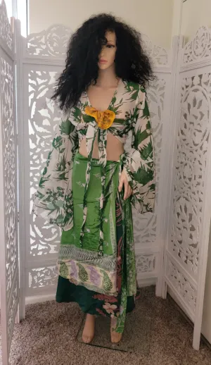 Silk Green Print Boho Crop Top