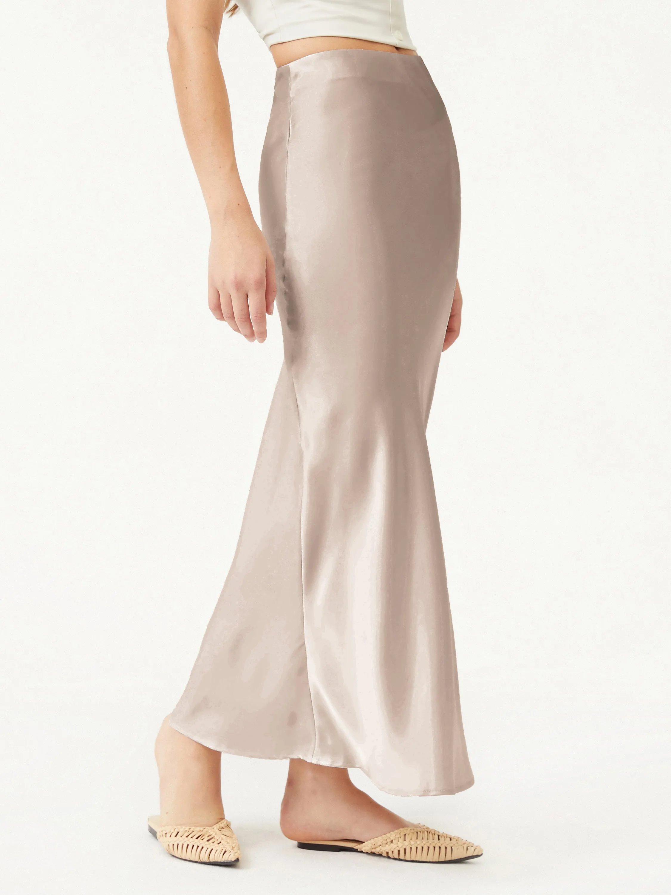 Silk-Like Bias-Cut Maxi Skirt