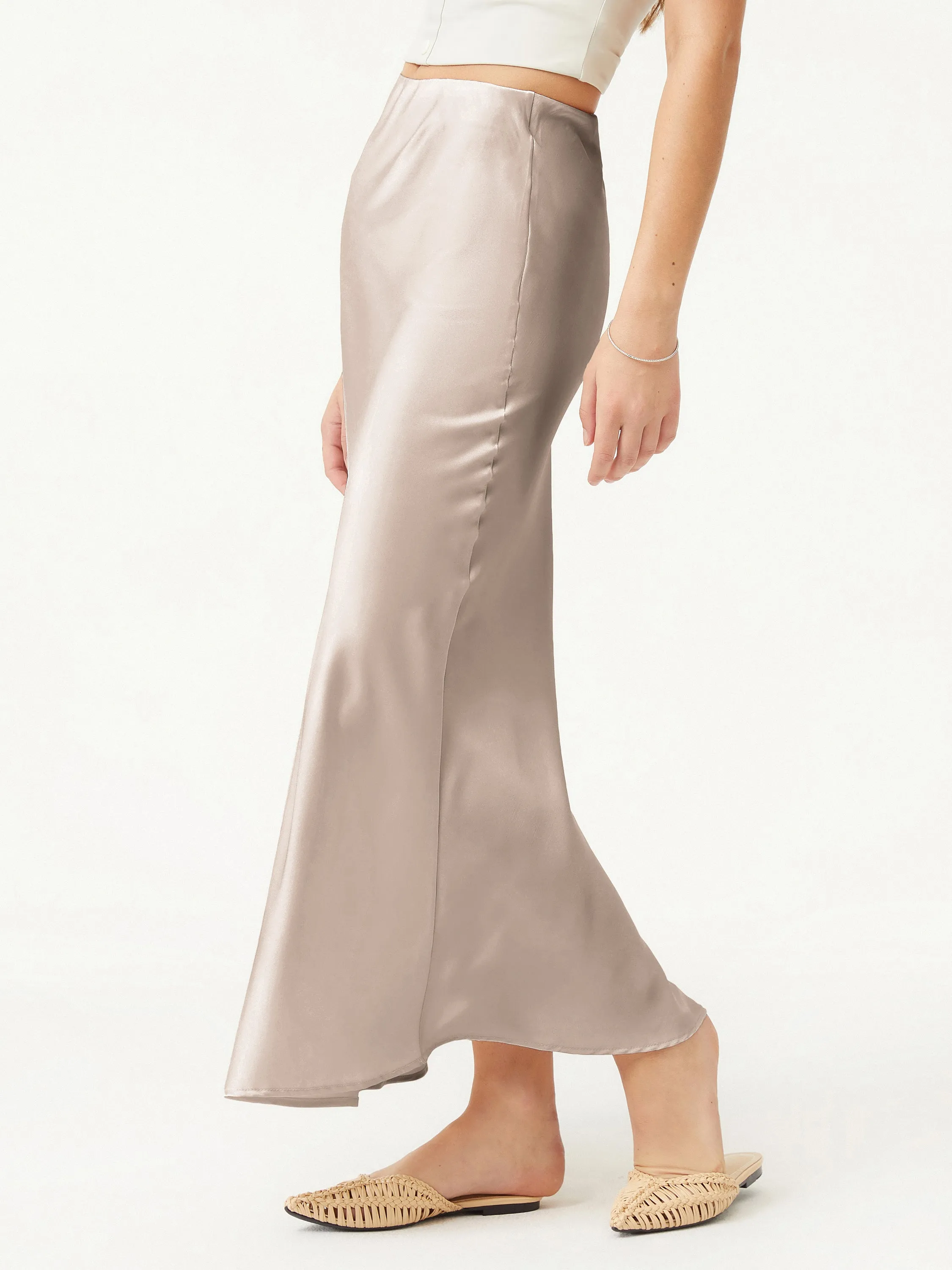 Silk-Like Bias-Cut Maxi Skirt