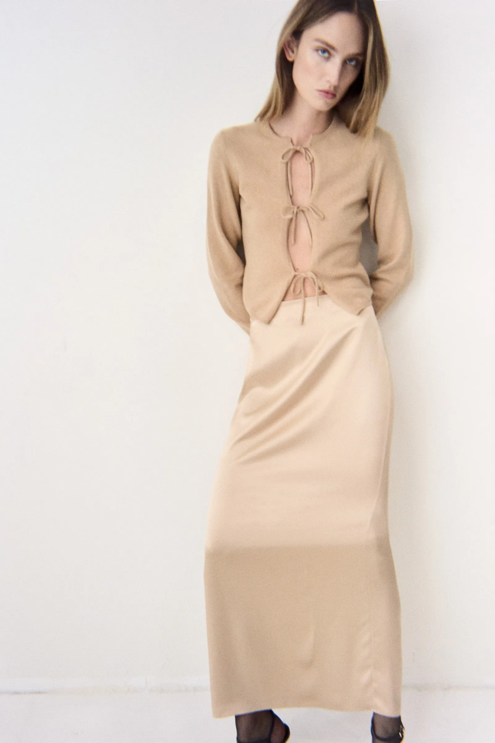 Silk Maxi Skirt in Camel