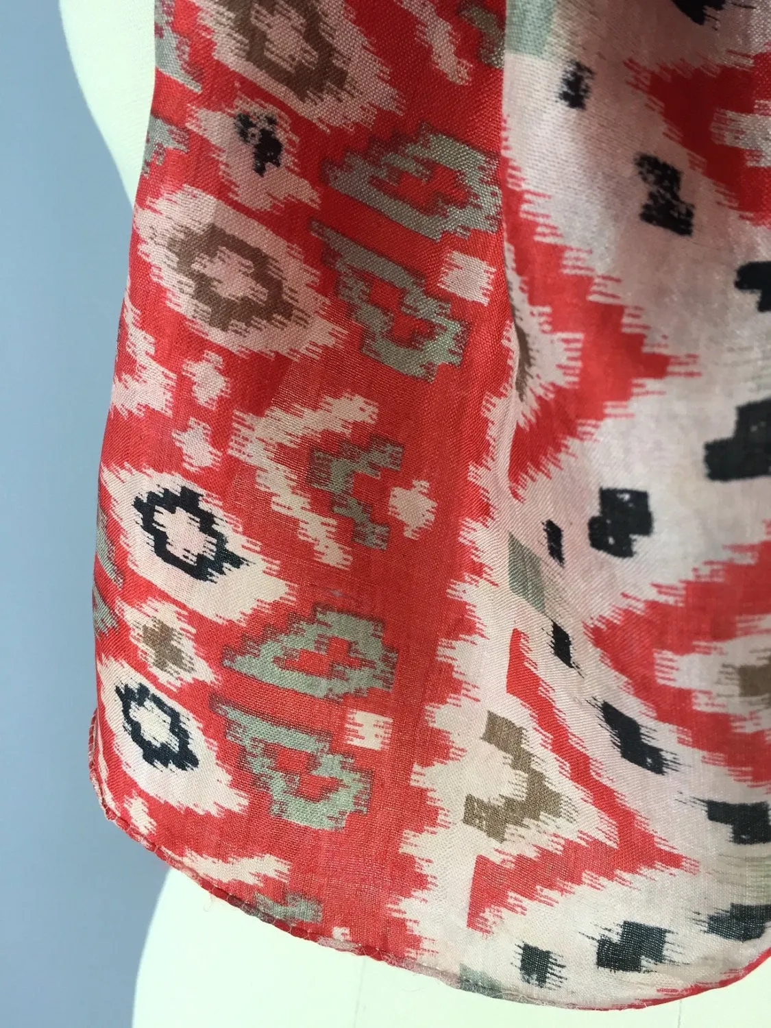 Silk Sari Scarf / Vintage Indian Silk Sari / Red Ikat
