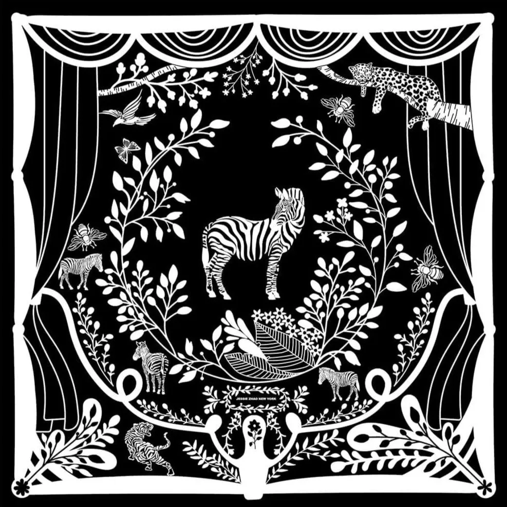 Silk Scarf of The Performance in Black and White