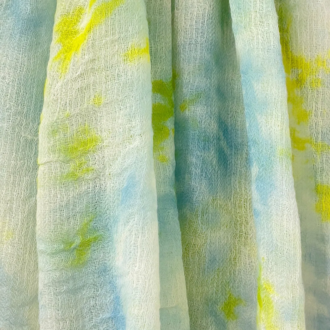 Sky Blue & Green Tie & Dye Pom Pom Border Modal Scarf