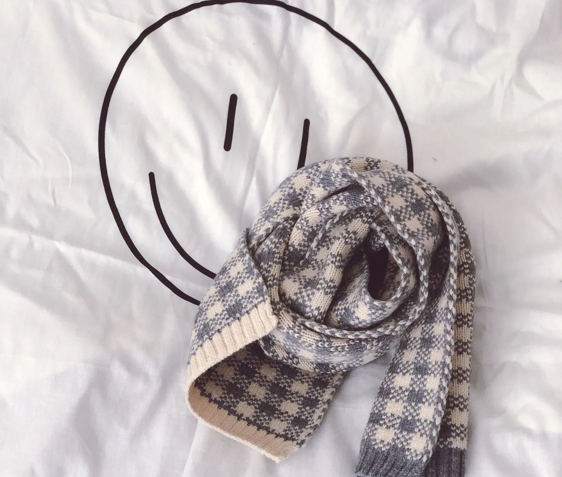 Small Plaid Color Matching Children'S Knitted Scarf