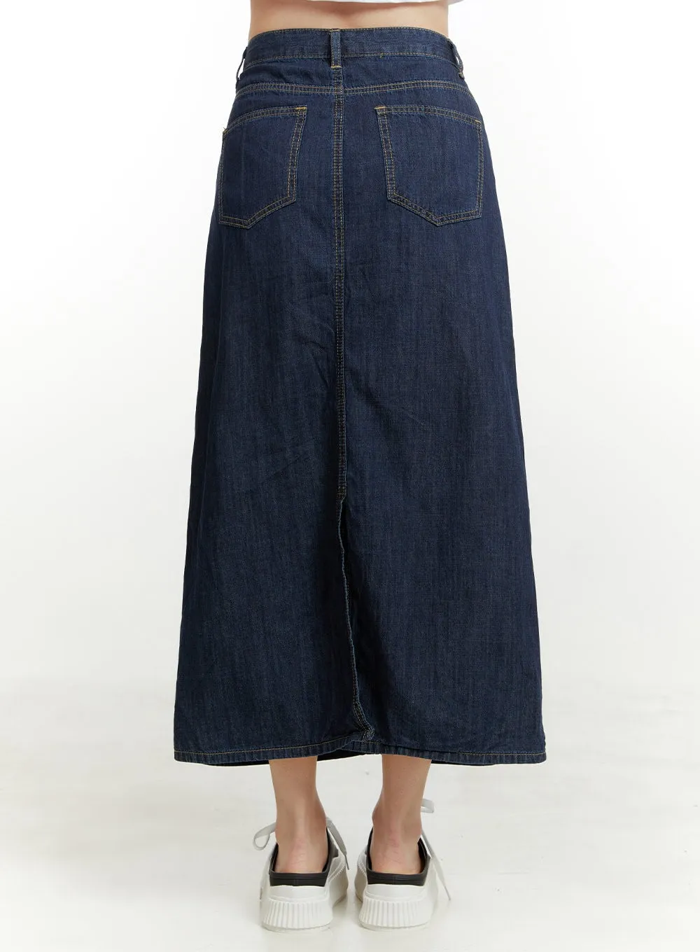 Solid Denim Maxi Skirt OU419