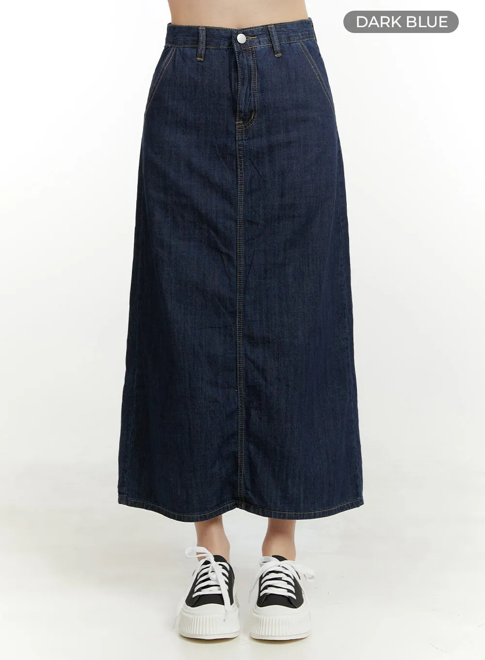 Solid Denim Maxi Skirt OU419