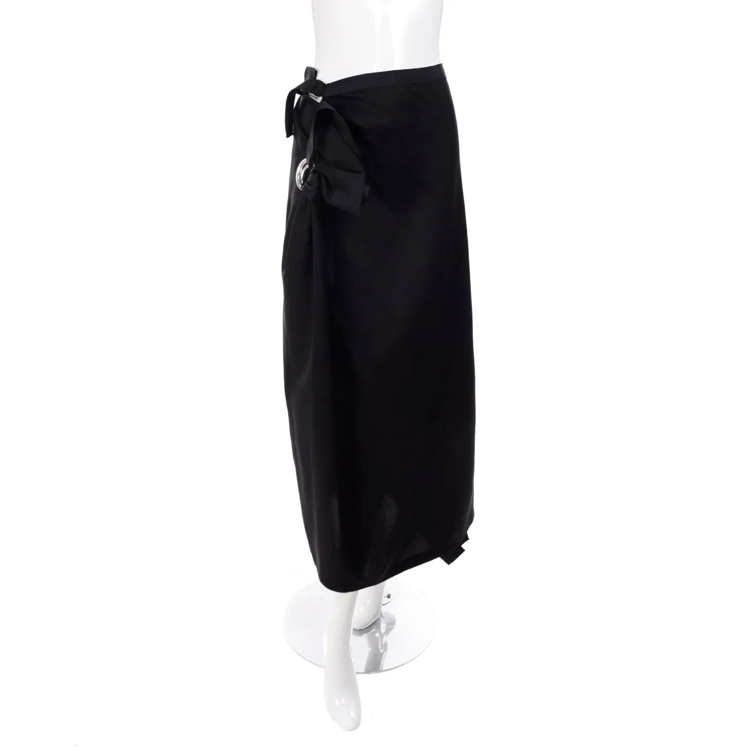 S/S 2004 Yohji Yamamoto Avant Garde Black Skirt & Jacket W/ Tied Grommets