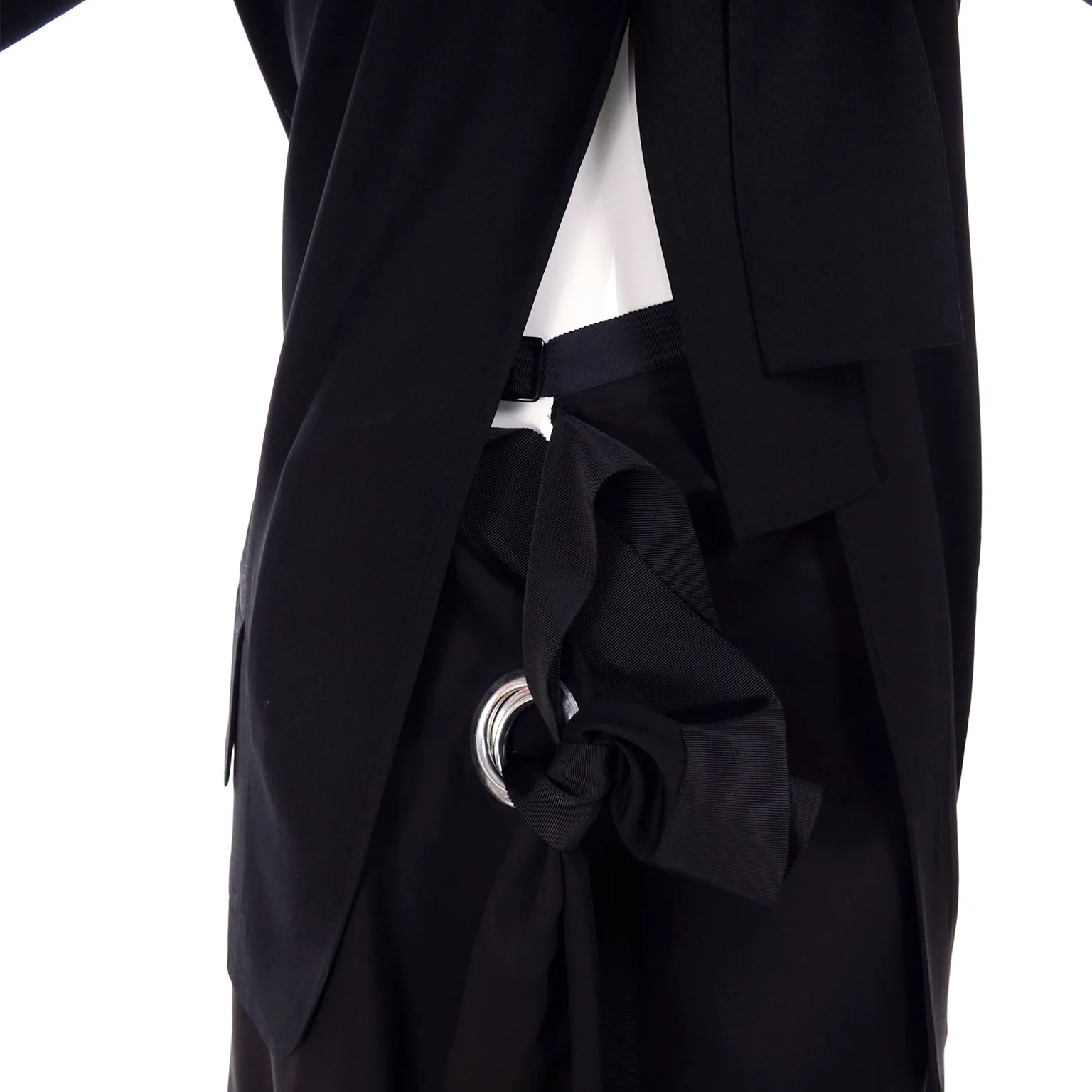 S/S 2004 Yohji Yamamoto Avant Garde Black Skirt & Jacket W/ Tied Grommets